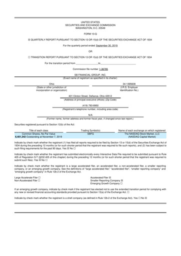 Thumbnail SB Financial Group 10-Q Quarterly Report FY2019 