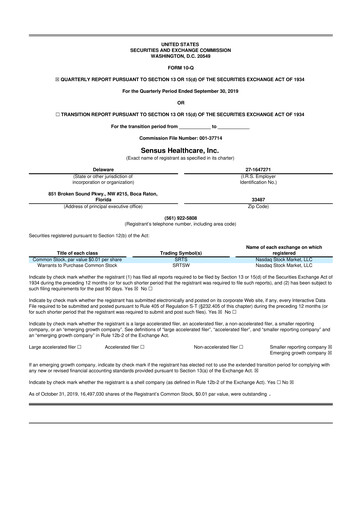 Thumbnail Sensus Healthcare 10-Q Quarterly Report FY2019 
