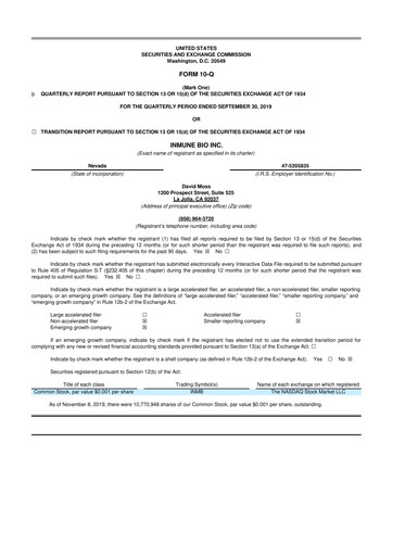 Thumbnail INmune Bio 10-Q Quarterly Report FY 