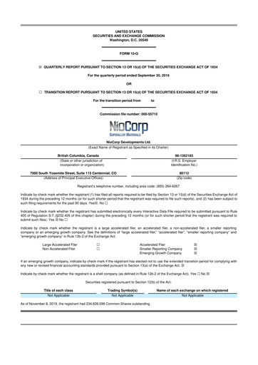Thumbnail NioCorp Developments 10-Q Quarterly Report FY2020 