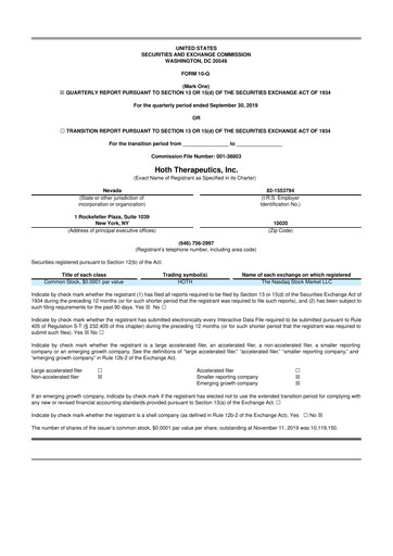Thumbnail Hoth Therapeutics 10-Q Quarterly Report FY2019 