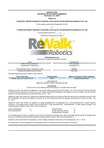 Miniature Lifeward 10-Q Rapport trimestriel 2019 