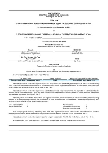 Miniature Relmada Therapeutics 10-Q Rapport trimestriel 2020 