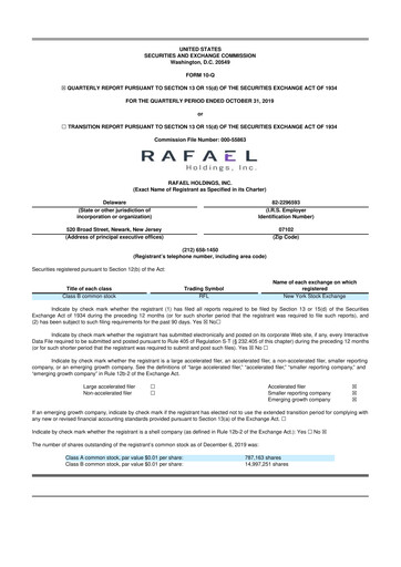Vorschaubild Rafael Holdings 10-Q Quartalsbericht  