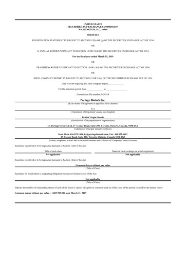Vorschaubild Portage Biotech 20-F Jahresbericht 2019