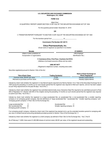Vorschaubild Citius Pharmaceuticals
 10-Q Quartalsbericht 2020 