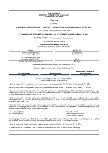 Thumbnail Esports Entertainment
 10-Q Quarterly Report FY2020 