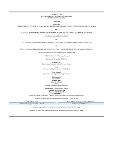 Miniature Kamada
 20-F Rapport annuel 2019