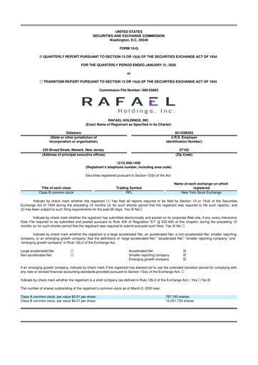 Vorschaubild Rafael Holdings 10-Q Quartalsbericht  
