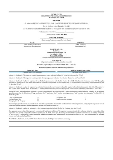 Miniature INmune Bio 10-K Rapport annuel 2019