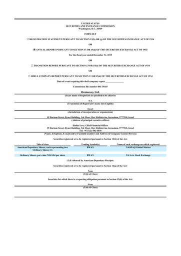 Vorschaubild BrainsWay 20-F Jahresbericht 2019