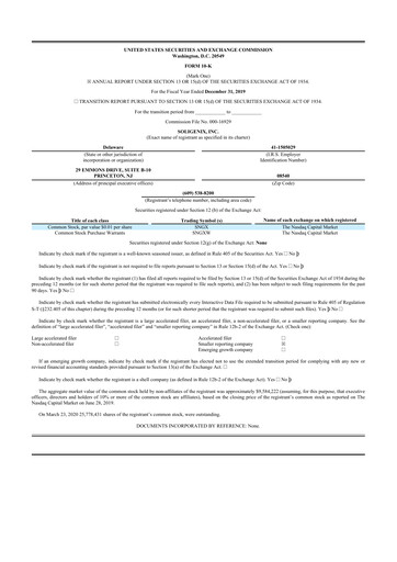 Thumbnail Soligenix 10-K Annual Report 2019