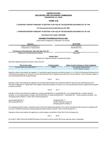 Thumbnail Oramed Pharmaceuticals 10-Q Quarterly Report FY2020 