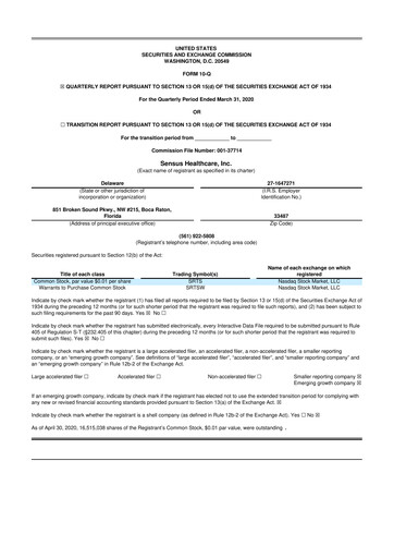 Thumbnail Sensus Healthcare 10-Q Quarterly Report FY2020 