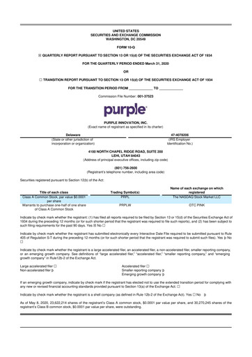 Thumbnail Purple Innovation
 10-Q Quarterly Report FY 