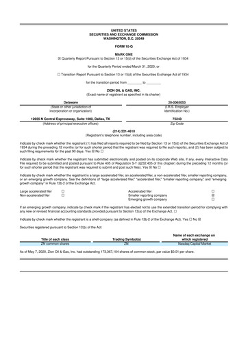 Miniature Zion Oil & Gas 10-Q Rapport trimestriel 2020 