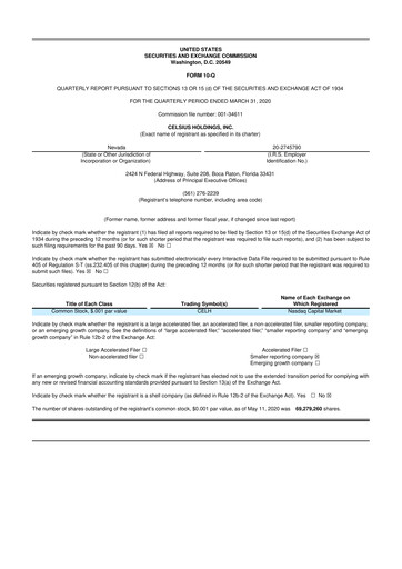 Thumbnail Celsius Holdings
 10-Q Quarterly Report FY2020 