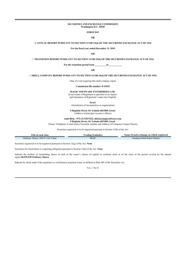 Thumbnail Magic Software 20-F Annual Report 2019