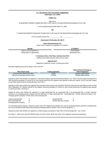 Vorschaubild Citius Pharmaceuticals
 10-Q Quartalsbericht 2020 