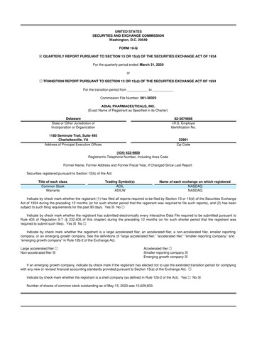 Thumbnail Adial Pharmaceuticals
 10-Q Quarterly Report FY 