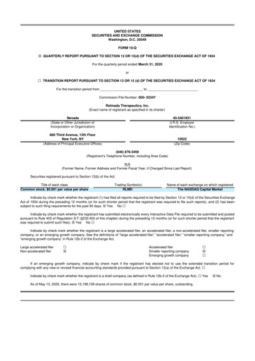 Miniature Relmada Therapeutics 10-Q Rapport trimestriel 2020 