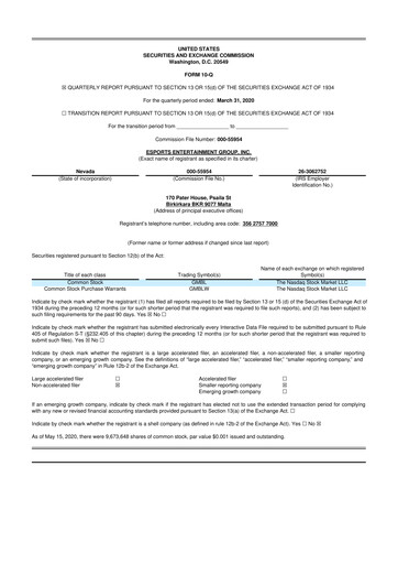 Thumbnail Esports Entertainment
 10-Q Quarterly Report FY2020 