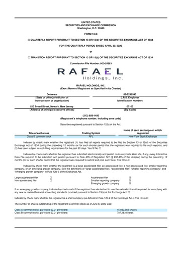 Vorschaubild Rafael Holdings 10-Q Quartalsbericht  