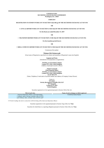 Vorschaubild Tiziana Life Sciences 20-F Jahresbericht 2019