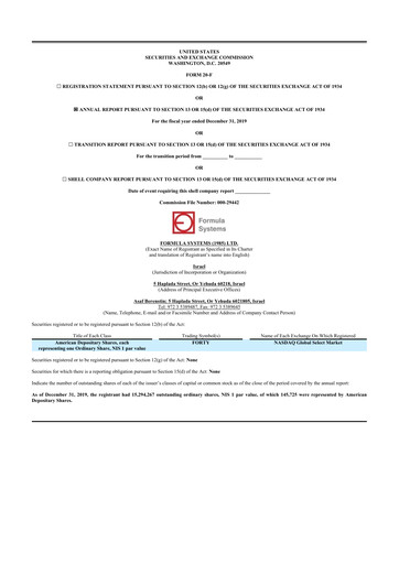 Thumbnail Formula Systems
 20-F Annual Report 2019