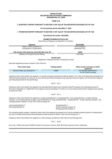 Thumbnail Oramed Pharmaceuticals 10-Q Quarterly Report FY2020 