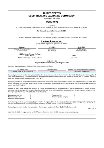 Miniature Lantern Pharma 10-Q Rapport trimestriel 2020 