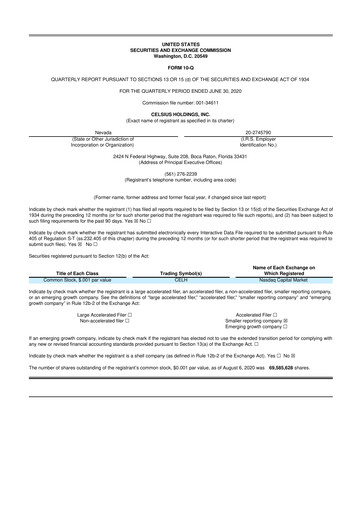 Thumbnail Celsius Holdings
 10-Q Quarterly Report FY2020 