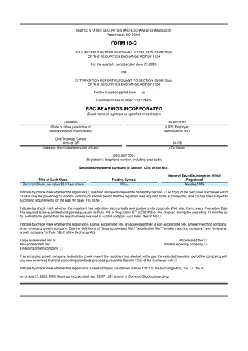 Thumbnail RBC Bearings 10-Q Quarterly Report FY2021 