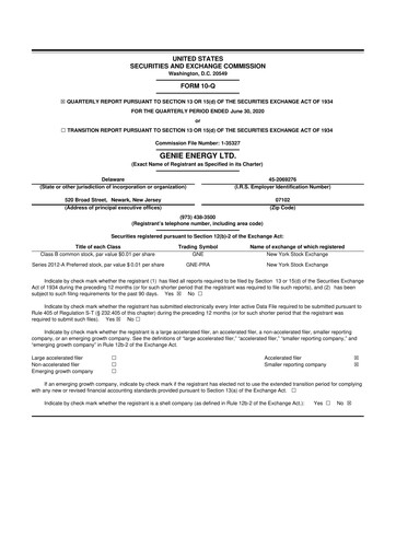 Miniature Genie Energy
 10-Q Rapport trimestriel 2020 