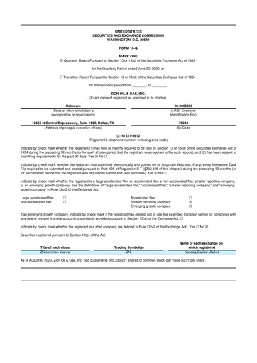 Miniature Zion Oil & Gas 10-Q Rapport trimestriel 2020 