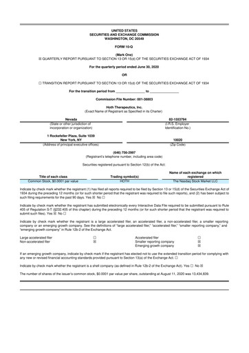Thumbnail Hoth Therapeutics 10-Q Quarterly Report FY2020 