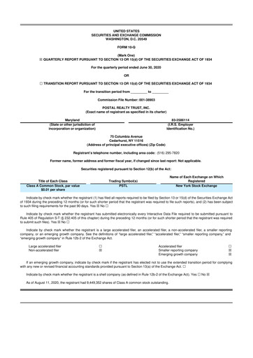 Thumbnail Postal Realty Trust 10-Q Quarterly Report FY 