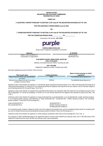 Thumbnail Purple Innovation
 10-Q Quarterly Report FY 