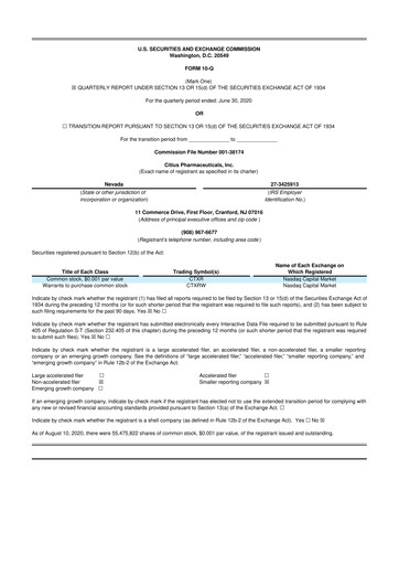 Vorschaubild Citius Pharmaceuticals
 10-Q Quartalsbericht 2020 
