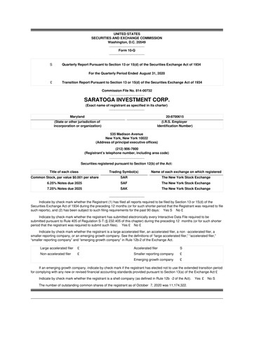 Thumbnail Saratoga Investment 10-Q Quarterly Report FY 