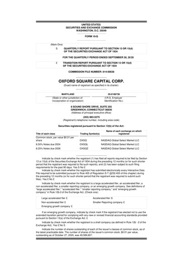 Miniature Oxford Square Capital
 10-Q Rapport trimestriel  
