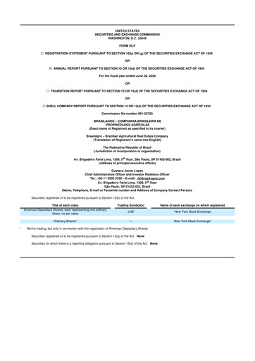 Vorschaubild BrasilAgro 20-F Jahresbericht 2019