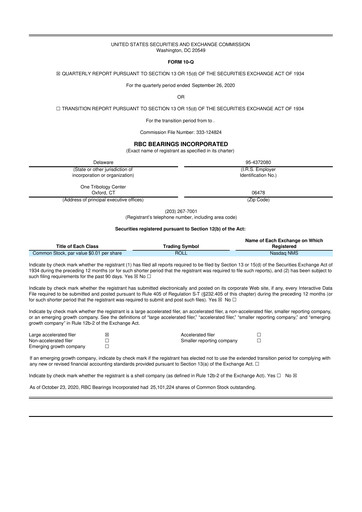 Thumbnail RBC Bearings 10-Q Quarterly Report FY2021 