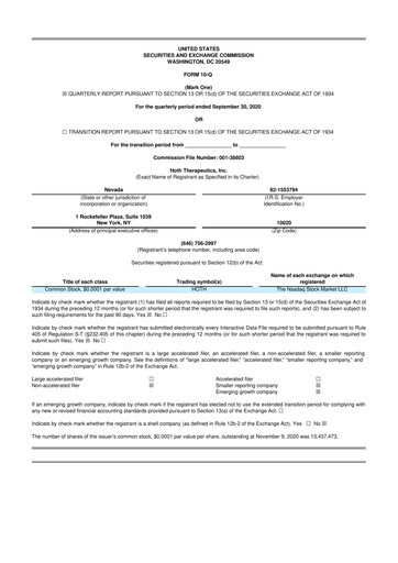 Thumbnail Hoth Therapeutics 10-Q Quarterly Report FY2020 