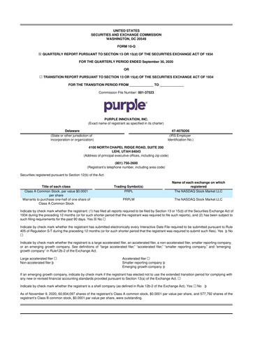 Thumbnail Purple Innovation
 10-Q Quarterly Report FY 