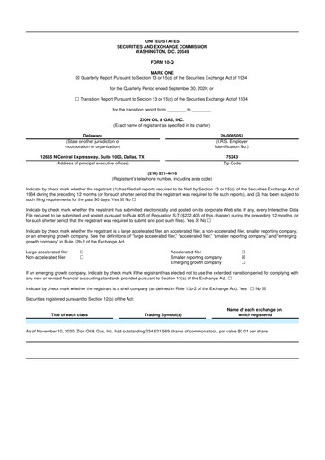 Miniature Zion Oil & Gas 10-Q Rapport trimestriel 2020 