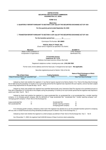 Thumbnail Postal Realty Trust 10-Q Quarterly Report FY 