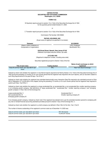 Vorschaubild Rafael Holdings 10-Q Quartalsbericht  