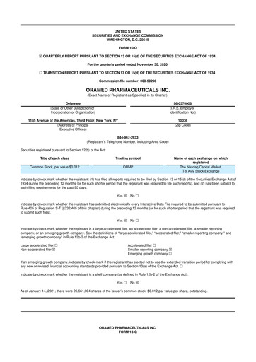 Thumbnail Oramed Pharmaceuticals 10-Q Quarterly Report FY2021 