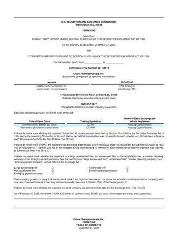 Vorschaubild Citius Pharmaceuticals
 10-Q Quartalsbericht 2021 